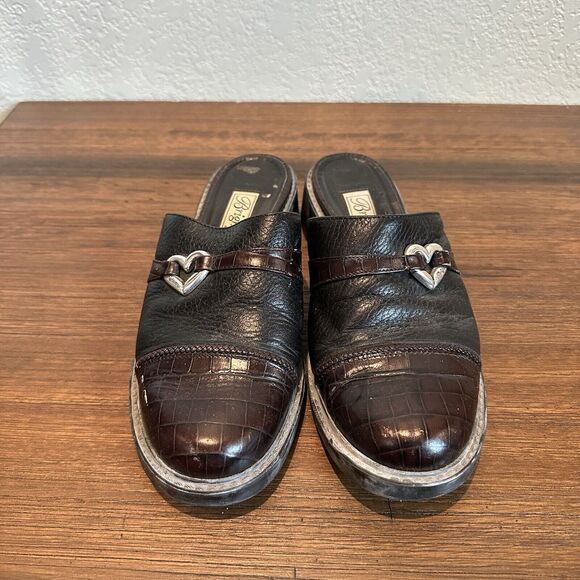 Brighton Kelsey Black/Brown Leather Slip On Mules Size 7N - Picture 1 of 8